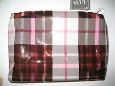 Ulta Beauty pink, black & white plaid cosmetic make-up bag New