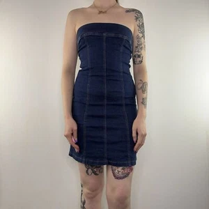 Minivestido vintage elástico denim sin tirantes Y2K - Imagen 1 de 5