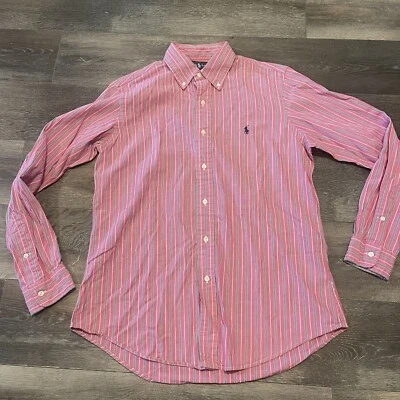 Camisa Ralph Lauren Abotonada Para Hombre Mediana Rosa Rayas 100% Algodón Ajuste Personalizado Foto 1 de 4