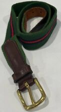 Coach Vintage Green Striped Brown Belt Brass Buckle Leather Wool Size 34 42"