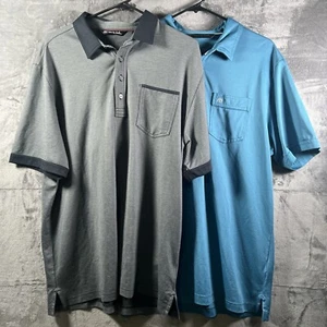 Travis Mathew Polo Shirt Mens Large Golf Performance Blue Front Pocket Bundle 2 - Picture 1 of 11
