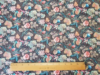 Vintage Concord Cotton Fabric Floral on Brown Scant 2.5 Yards Kettle Cloth? - Image 1 of 3