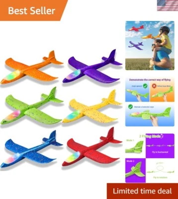 Colorful 6 Pack LED Airplanes - 17.5" Safe Foam Planes for Outdoor Adventures - Image 1 of 4