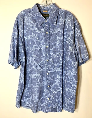 Camisa Timberland Para Hombre XL Hawaiana Floral Lino Azul Vintage Manga Corta Foto 1 de 4