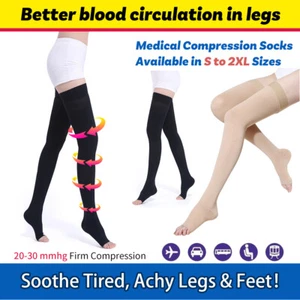 Compression Stockings Men Women Thigh High Support Socks Medical Varicose Flight - Picture 1 of 13