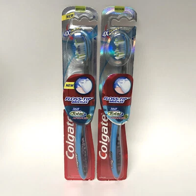 Colgate 360° Total Advanced Floss-Tip Toothbrush, Medium Bristles, Blue | 2 Pack - Image 1 of 2