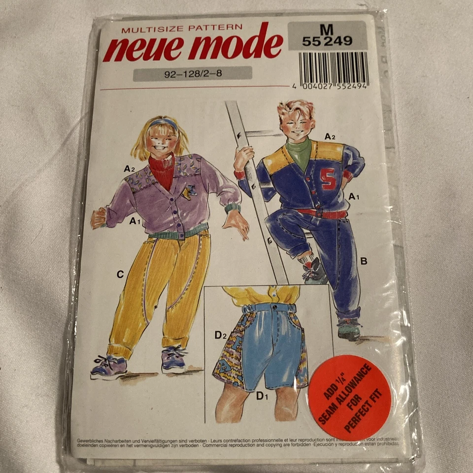 Rare UNCUT Neue Mode 55249 Child Sweatshirt Jacket Shorts Pants Sewing Pattern - Image 1 of 1