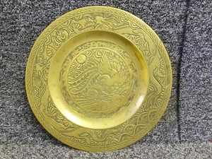 Antique Chinese Brass Bronze Plate with Dragon / Bird 6 Character Reign Mark - Picture 1 of 8