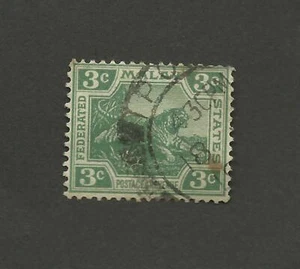 Malaya Federated States 3c Green Tiger series Good Used watermark CrownCA script - Picture 1 of 1