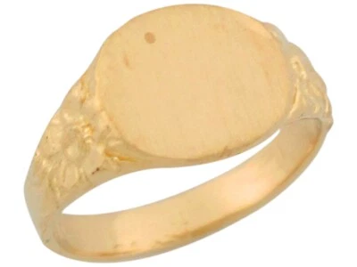 10k or 14k Yellow Gold Oval Signet Stylish Etched Band Designer Baby Ring - Image 1 of 4