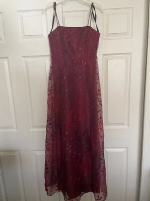 Vestido de graduación vintage Y2K borgoña ombré con diseño de hiedra brillante talla 6 Foto 1 de 4