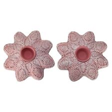 Lot Set 2 Handmade Pink Sea Star Ceramic Pottery Matte Tealight Candle Holder 5"