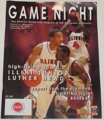 Univ Illinois Lucha Illini Baloncesto Día Programa 2-18-04 vs Wisc Head Foto 1 de 2