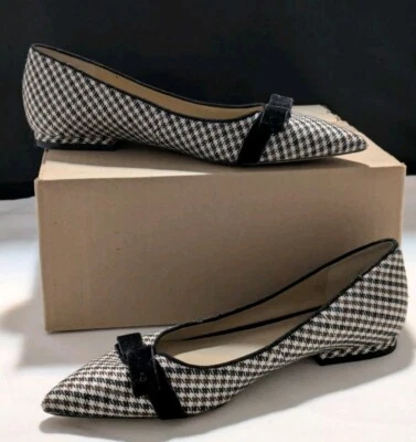 Ann Taylor размер 6 Patricia бант плоскостях черный белый коричневый гончая бархатный бант  - Изображение 1 из 4