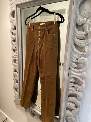 Pantalones de pana marrón Tory Burch, pierna recta con cierre de botones - talla 26 Foto 1 de 3