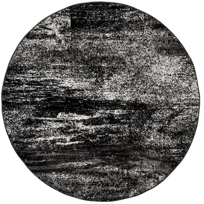 Adirondack Silver/Black 6 Ft. X 6 Ft. round Distressed Solid Area Rug - Image 1 of 4