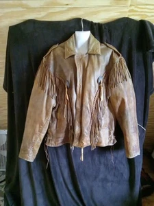 Mens Vntg Brown Genuine Leather Jacket Biker Southwestern  - Picture 1 of 15