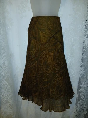 Vintage Ralph Lauren Silk Brown Chiffon Paisley Flowing Bias Cut Skirt Sz 6 EUC  - Image 1 of 4