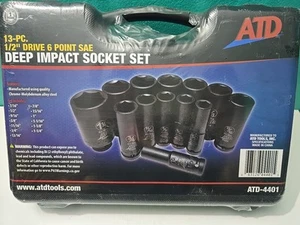 ATD 4401 13 Pc. 1/2" Drive 6 Point SAE Deep Impact Socket Set - Picture 1 of 6