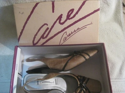 Caressa 小号亚麻露背 3 英寸高跟鞋带蝴蝶结 7-1/2 女鞋 — 第 1/4 张图片