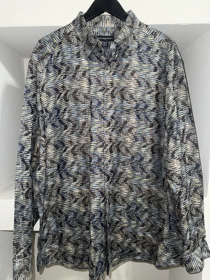 Vtg - Jhane Barnes -XXL - Hypnotic - Fractals Snap Button Down - Woven In Japan - Image 1 of 4