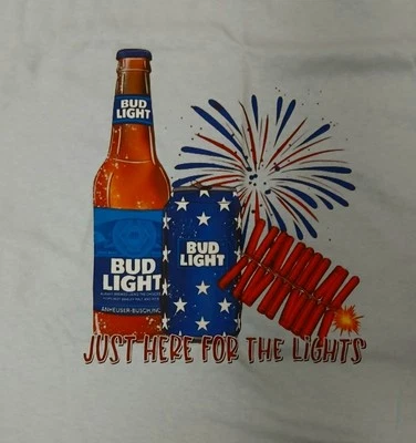 Grafic T-Shirt NEW Fire works BUD Li Ght beer 100% Cotton SIZE XL #288 - Image 1 of 4