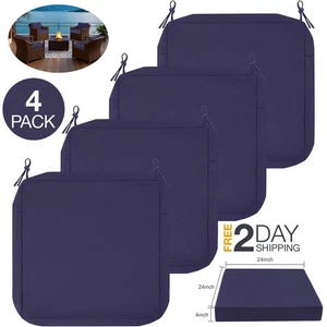 Juego de 4 fundas de cojín de asiento de patio exterior azul impermeable 24x24x4 con cremallera - Imagen 1 de 9