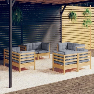 Garden Lounge Set Grey Solid pine wood, fabric (100% polyester) - Image 1 of 4