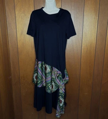 Zara Basic Dress Women M Black Mixed Print Boho Lagenlook Artsy - Image 1 of 4