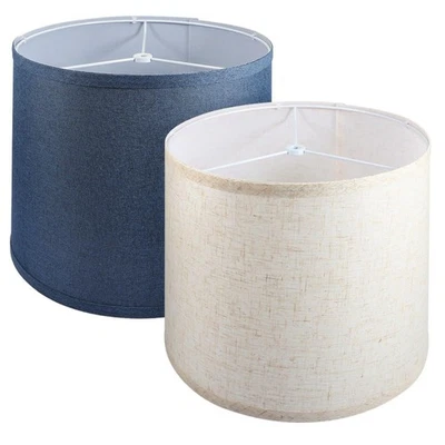 Pantalla de lámpara de tambor de lino 2 piezas 11,4T x 12,7B x 9,8H, beige, azul marino, piso Foto 1 de 4