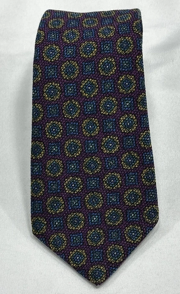 Charles Tyrwhitt Tie 100% Wool Made in Italy Geometric Floral Purple Blue Yellow - Image 1 of 4