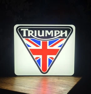 Triumph Lightbox Sign Union Jack LED Light Wall Display Garage Bar Man Cave Deco - Picture 1 of 2