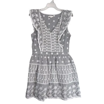 Mini Vestido Sauce y Arcilla Bordado Floral Ojales Encaje Rayas Talla 10 Cintura Caída Foto 1 de 4