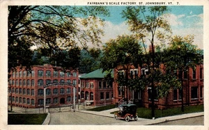 ST. JOHNSBURY, POSTAL DE COLECCIÓN Fairbank's Scale Factory, coche vintage, panorámico - Imagen 1 de 2