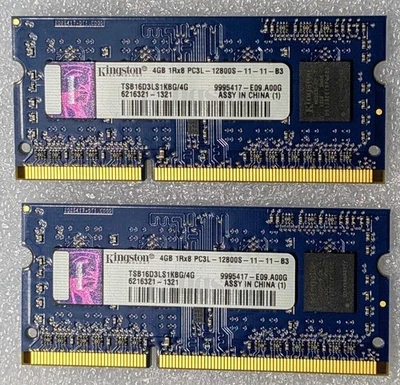 Kingston 8GB Kit (2x4GB) PC3L-12800S DDR3 Laptop Memory Modules Used - Image 1 of 3