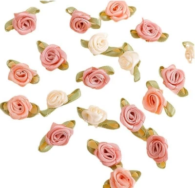 100 Pcs 15Mm Mini Rose Flowers Satin Ribbon Bows Appliques DIY Sewing Craft Acce - Image 1 of 4