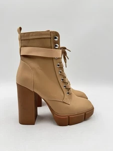 Steve Madden Women's Herrick Lace up Ankle Bootie Beige Size 7 - Picture 1 of 6