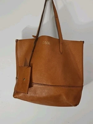 J Crew 棕褐色皮革大号流浪汉托特包带硬币口袋单肩包 15x13x6 — 第 1/4 张图片