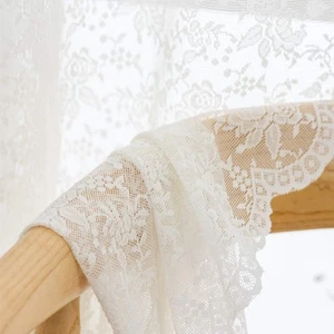 Beige Rose Lace Cafe Sheer Curtains Window Drapes for Kitchen Living Room Rod... - Picture 1 of 6