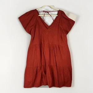 Old Navy Crinkle Gauze Swing Dress 2X Rust Tiered Babydoll  - Picture 1 of 7