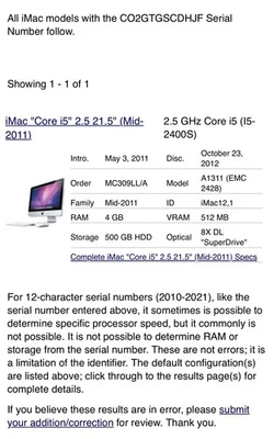 Apple iMac 21.5" Escritorio Core I5 2.5GHz, 4GB RAM, 500GB HDD, Mac OS Mediados de 2011 Foto 1 de 4