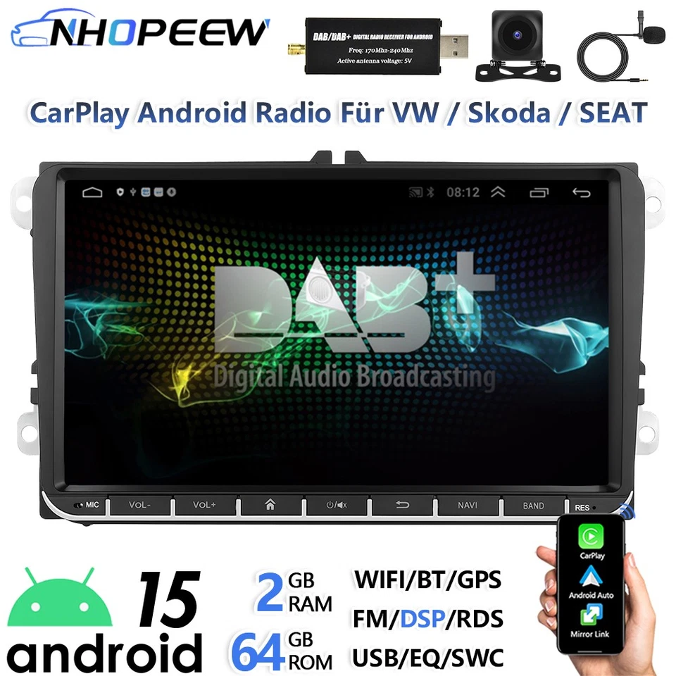 9" DAB+ Carplay Android 15 Autoradio GPS Navi WiFi Für VW Tiguan 5N Golf Plus - Bild 1 von 4
