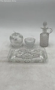 Designer Crystal Clear Tray Bowl Decanter And Candy Jar With Lid Lot Of 4 - Picture 1 of 8