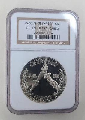 1988-S $1 Seoul Olympics Commemorative Silver Dollar Proof NGC PF 69 ULTRA CAMEO - Image 1 of 4