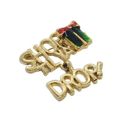 Broche Shop Till You Drop Dije Tono Dorado Esmalte Vacaciones Navidad Prendedor Joyería Foto 1 de 4