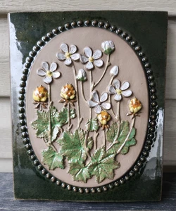 JIE Gantofta Rubus Chamaemorus floral ceramic wall plaque 926 Sweden Vintage - Picture 1 of 9