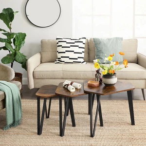 Nesting Coffee Table Set of 3 Rustic Industrial Side End Tables for Living Room - Picture 1 of 8