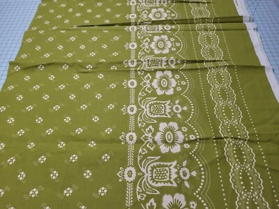 Bandana Boho 1 yarda 12" Gallo Rojo Verde Oliva Marfil Floral Borde Único Foto 1 de 2