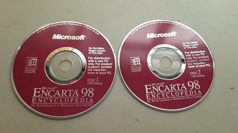 Microsoft ENCARTA 98 Encyclopedia, Multimedia 2 CD Set Windows 95  - Image 1 of 1