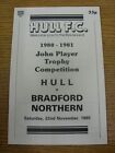 22/11/1980 Rugby League Programme: Hull V Bradford Northern [john Player Special